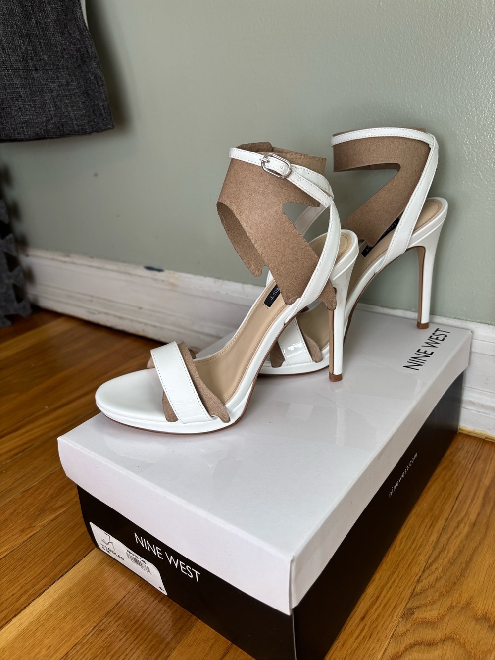 Nine West White and Tan Open-Toe Stiletto Sandals